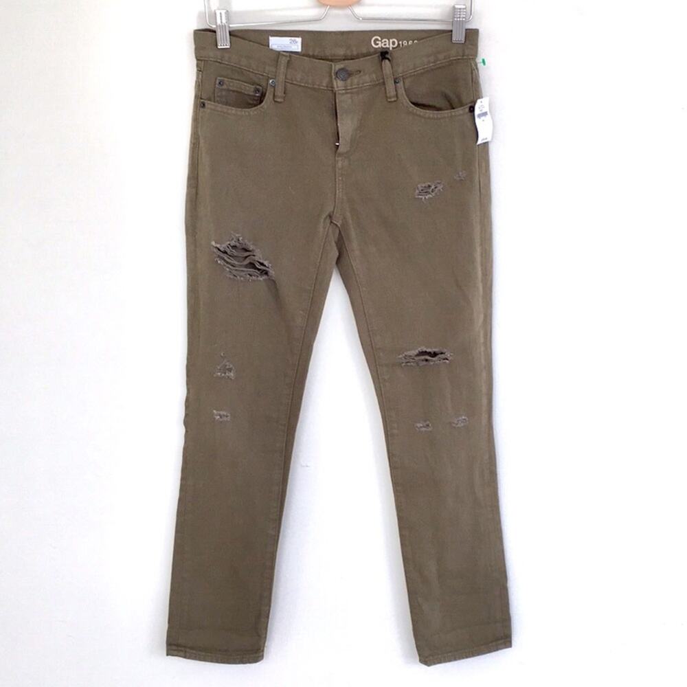 Gap Girlfriend frayed army green jeans/denim sz 26 - Picture 2 of 7